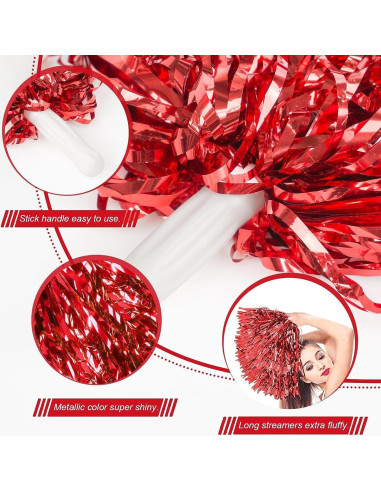 Pompones de Animación Deportiva Comicfs 12 PCS Rojo