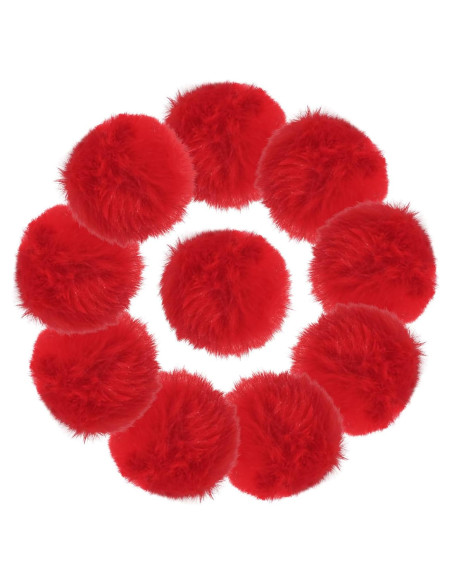 10 Pompones de Piel Sintética BBGifts 8 cm Rojos para DIY 10 Pompones de Piel Sintética BBGifts 8 cm Rojos para DIY