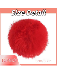 10 Pompones de Piel Sintética BBGifts 8 cm Rojos para DIY 2