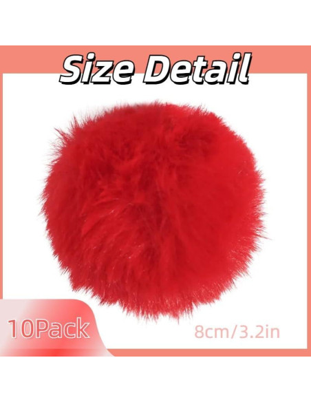 10 Pompones de Piel Sintética BBGifts 8 cm Rojos para DIY 10 Pompones de Piel Sintética BBGifts 8 cm Rojos para DIY