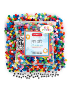 Set de 1500 Pom Poms Multicolor 1 cm y Ojos Móviles Incraftables