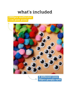 Set de 1500 Pom Poms Multicolor 1 cm y Ojos Móviles Incraftables 2