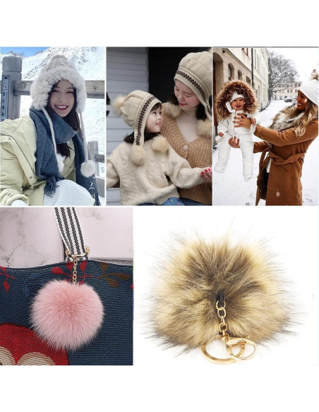 Paquete de 6 Pompones de Piel Falsa LFOUVRE 10 cm Rosa Concha