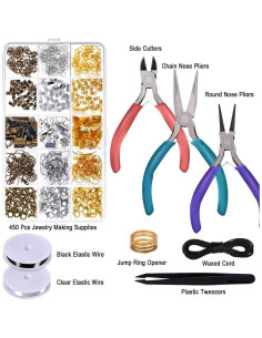Kit de Reparación de Joyería Anezus con 3 Pinzas y 450 Piezas 2
