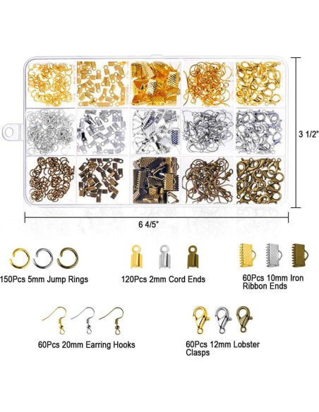 Kit de Reparación de Joyería Anezus con 3 Pinzas y 450 Piezas