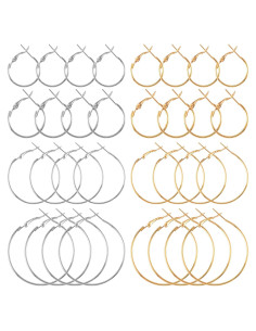 Isslly 32 Piezas Aros de Pendientes Hipoalergénicos DIY Oro Plata