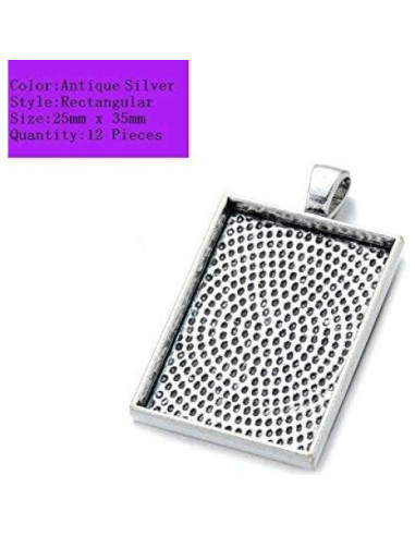 Bandejas de Colgante Rectangular AKOAK 12 Piezas Plata Antigua 25x35mm