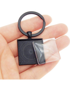 6 Sets Anillos Divididos Metal Negro con Cabochones 25mm 2