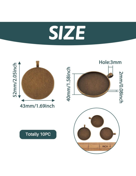 10 Piezas Configuraciones de Bezel Pandahall 40mm Bronce Vintage