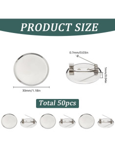 50 Piezas Broches Cabochon 30mm Plata SUNNYCLUE para Joyería 2