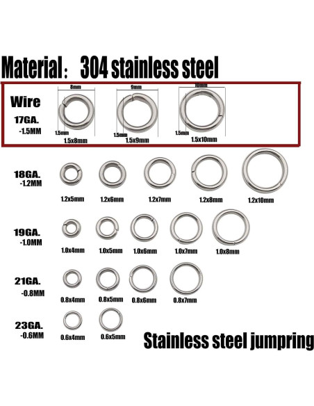 300 Anillos de Salto Acero Inoxidable 8mm 9mm 10mm WOCRAFT 300 Anillos de Salto Acero Inoxidable 8mm 9mm 10mm WOCRAFT