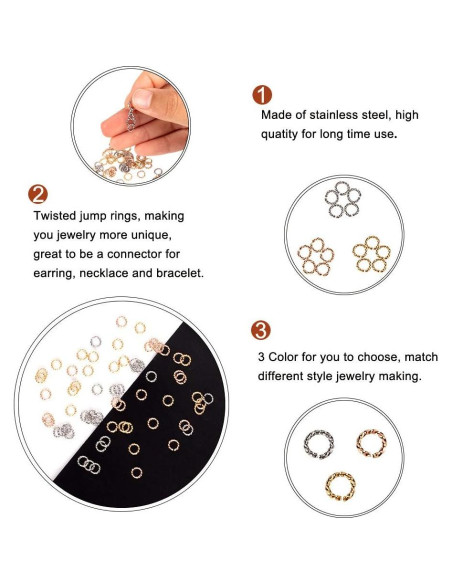 Anillas Abiertas Retorcidas UNICRAFTALE 90pcs Acero Inoxidable