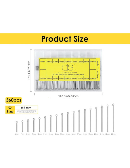 Juego de 360 Pasadores de Acero Inoxidable DS.Estilo 6-23mm