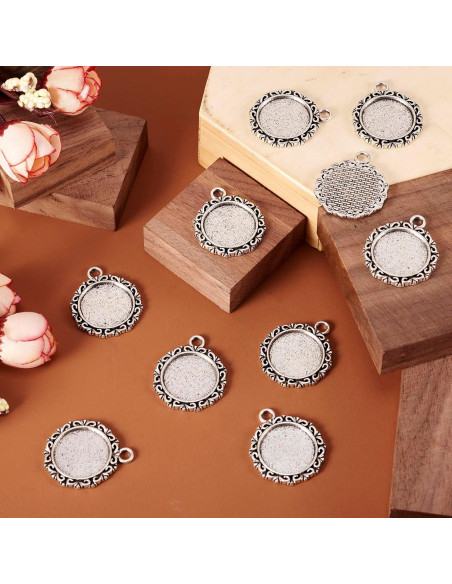 Colgantes Redondos de Plata Antigua KISSITTY 10Pcs 25x30mm