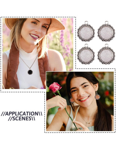 Colgantes Redondos de Plata Antigua KISSITTY 10Pcs 25x30mm