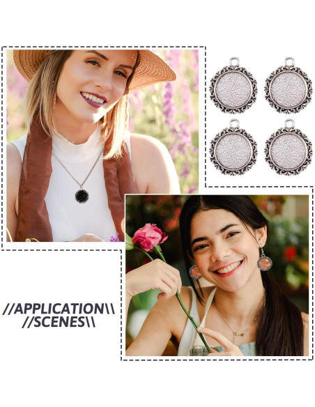 Colgantes Redondos de Plata Antigua KISSITTY 10Pcs 25x30mm
