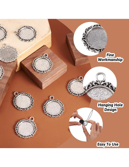 Colgantes Redondos de Plata Antigua KISSITTY 10Pcs 25x30mm
