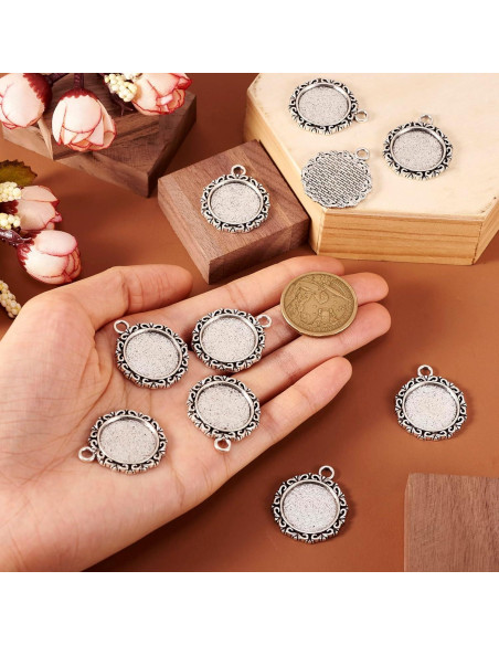 Colgantes Redondos de Plata Antigua KISSITTY 10Pcs 25x30mm