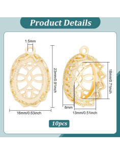 Base de Colgante Ovalado 10Pcs BENECREAT Oro 18k con Zirconia 2