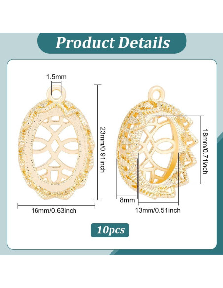 Base de Colgante Ovalado 10Pcs BENECREAT Oro 18k con Zirconia