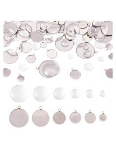 Bandejas de Bezel FASHEWELRY 60 Juegos Acero Inoxidable 6 Tamaños