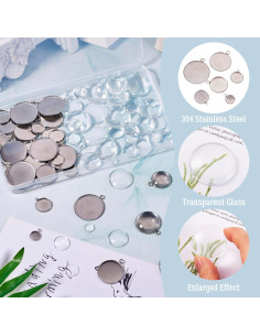 Bandejas de Bezel FASHEWELRY 60 Juegos Acero Inoxidable 6 Tamaños 2