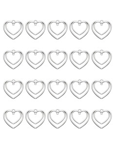 50 Piezas Colgantes Doble Corazón YionZian 25mm Plata Antigua