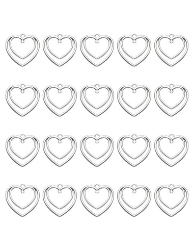50 Piezas Colgantes Doble Corazón YionZian 25mm Plata Antigua