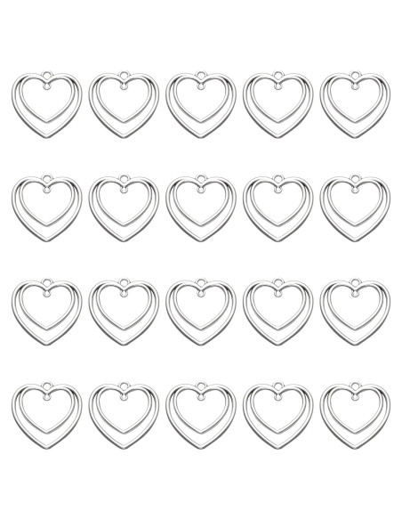 50 Piezas Colgantes Doble Corazón YionZian 25mm Plata Antigua