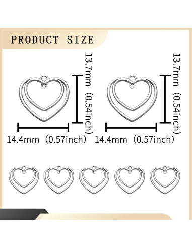 50 Piezas Colgantes Doble Corazón YionZian 25mm Plata Antigua