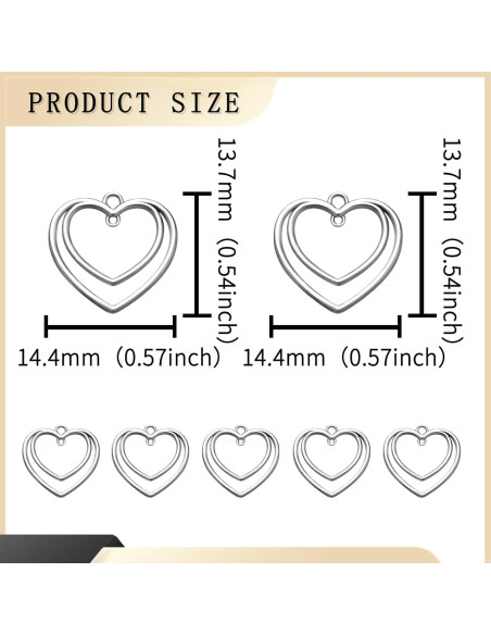 50 Piezas Colgantes Doble Corazón YionZian 25mm Plata Antigua