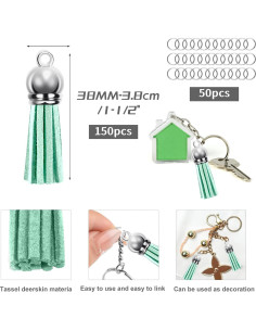 Borlas de Cuero Verde Aqua 150 Piezas 38mm con Anillas 2