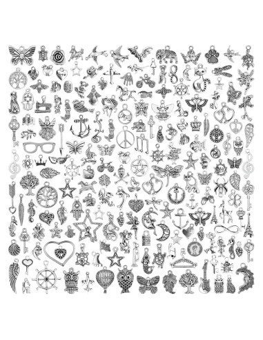 200 Piezas Encantos de Plata Tibetana JIALEEY para DIY Joyas