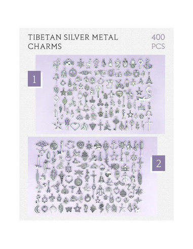 Encantos de Joyería JIALEEY 400 Piezas Aleación Plata Tibetana
