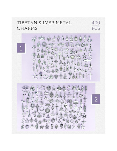 Encantos de Joyería JIALEEY 400 Piezas Aleación Plata Tibetana