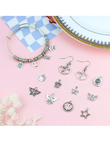 200 Piezas Encantos de Plata Tibetana JIALEEY para DIY Joyas