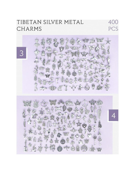 Encantos de Joyería JIALEEY 400 Piezas Aleación Plata Tibetana