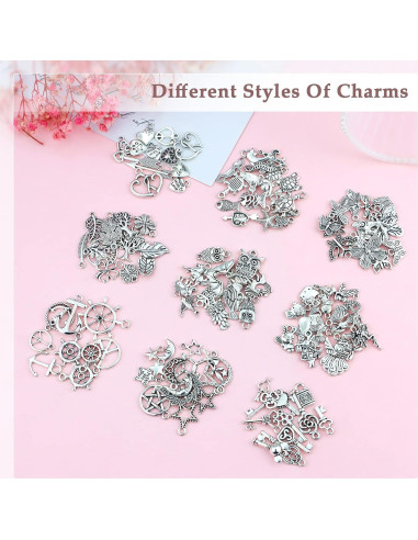 200 Piezas Encantos de Plata Tibetana JIALEEY para DIY Joyas