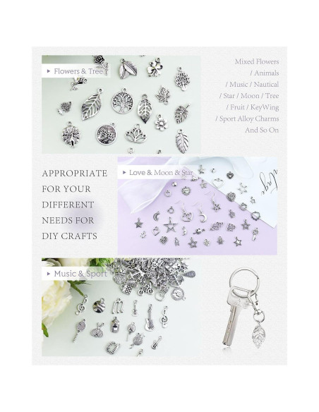 Encantos de Joyería JIALEEY 400 Piezas Aleación Plata Tibetana