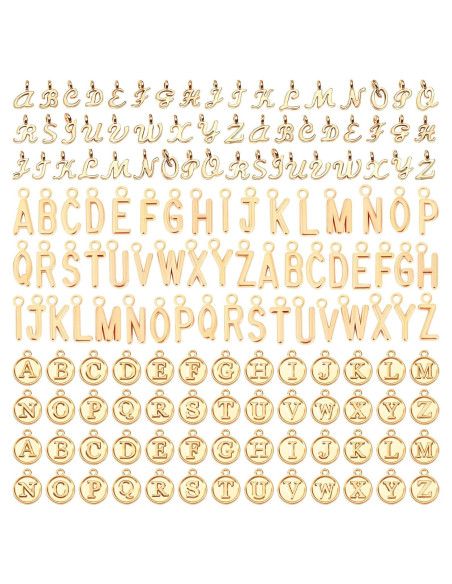 Encantos de Letras SANNIX 156Pcs Alfabeto A-Z Oro KC DIY