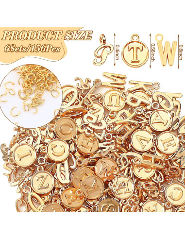 Encantos de Letras SANNIX 156Pcs Alfabeto A-Z Oro KC DIY