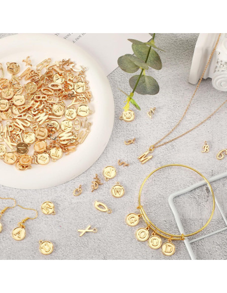 Encantos de Letras SANNIX 156Pcs Alfabeto A-Z Oro KC DIY