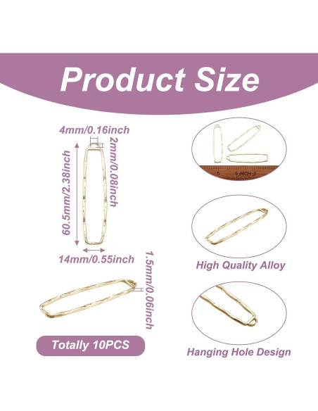 10 Encantos Rectangulares Huecos PandaHall para Joyería DIY