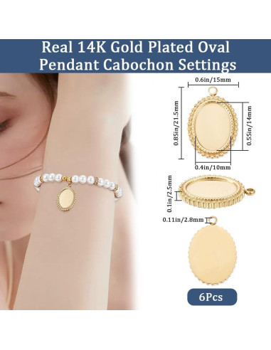 Beebeecraft 6Pcs Cabochón Encantos 14K Baño de Oro Acero Inoxidable