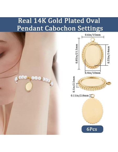 Beebeecraft 6Pcs Cabochón Encantos 14K Baño de Oro Acero Inoxidable