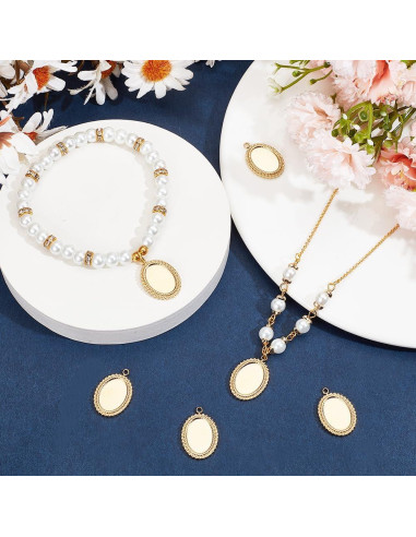 Beebeecraft 6Pcs Cabochón Encantos 14K Baño de Oro Acero Inoxidable