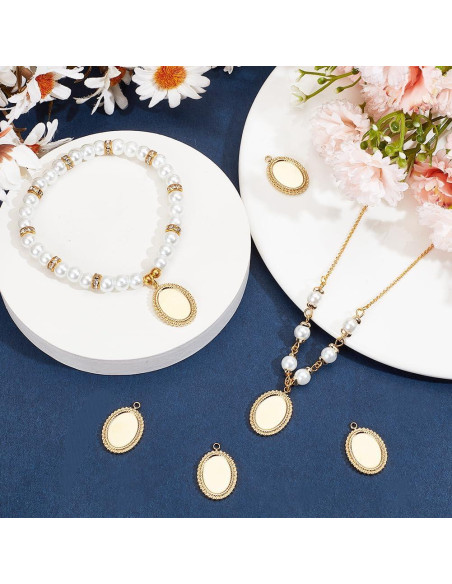 Beebeecraft 6Pcs Cabochón Encantos 14K Baño de Oro Acero Inoxidable