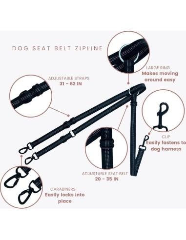 Arnés de Perro para Coche Ellevaevie - Cinturón Ajustable Grande