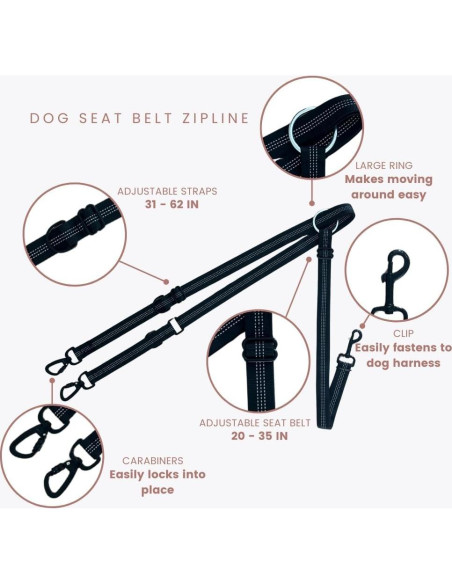 Arnés de Perro para Coche Ellevaevie - Cinturón Ajustable Grande