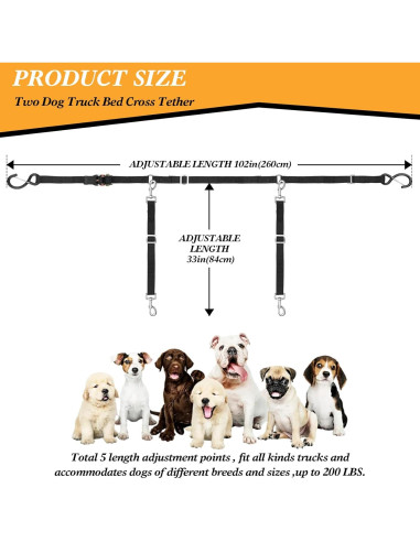 Anclaje para Perros SKIPWALL para Camioneta - Ajustable para 2 Perros